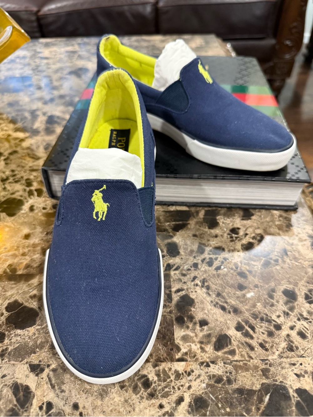 Polo Ralph Lauren Navy Slip On Sneakers Youth 3, Women EU 34 Preppy Canvas Shoes